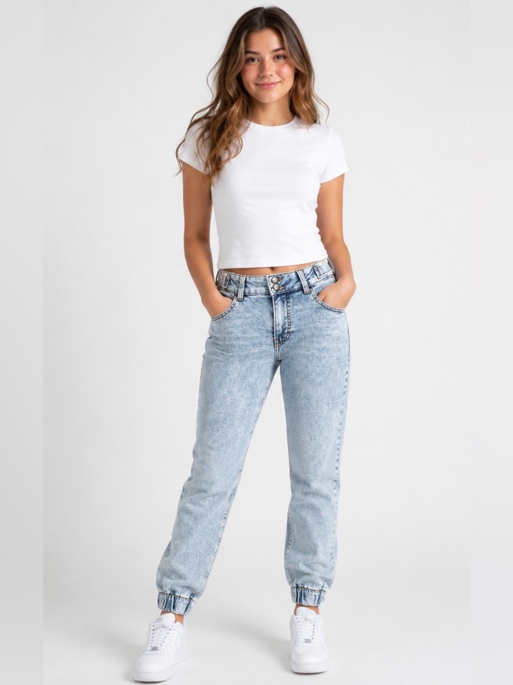 Love Trends Light Wash Bow Detail Denim Jogger Jeans
